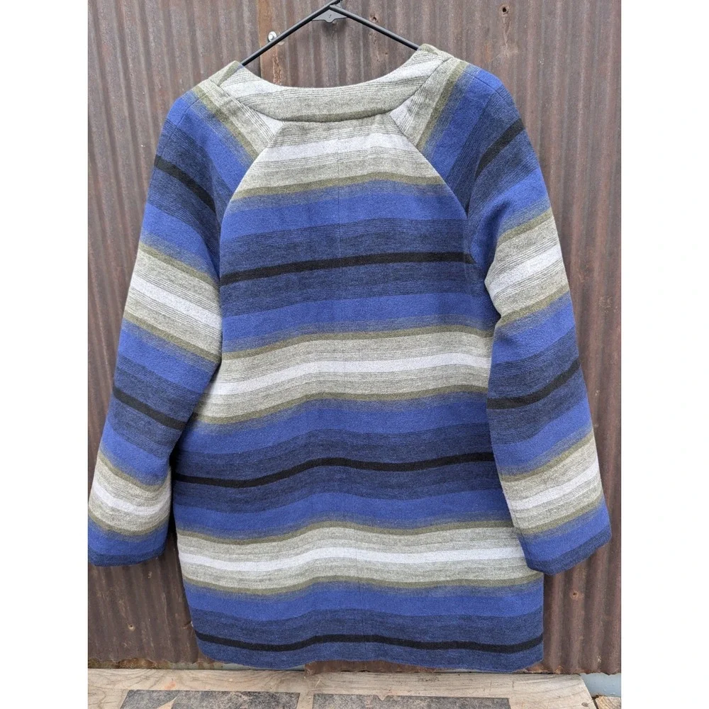 Old Navy Blanket Coat‎ Women Large Blue Stripe Jacket Snap Southwest Wool Chore